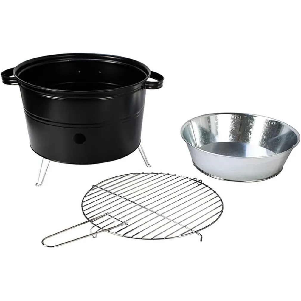 FORNACELLA A CARBONE TONDA BARBECUE PORTATILE RIPIANO GRIGLIA ACCIAIO CUOCI CARNE PESCE