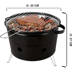 FORNACELLA A CARBONE TONDA BARBECUE PORTATILE RIPIANO GRIGLIA ACCIAIO CUOCI CARNE PESCE