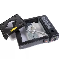 FORNELLO PORTATILE DA CAMPEGGIO A GAS CUCINA VIAGGIO CAMPING CON VALIGETTA