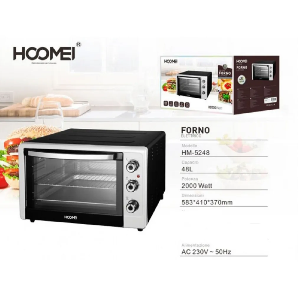 FORNO ELETTRICO 48 LITRI 2000 WATT FORNETTO CON LUCE TIMER E TERMOSTATO CUCINA
