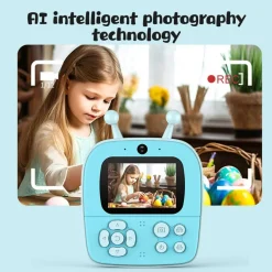 FOTOCAMERA A STAMPA ISTANTANEA PER BAMBINI DIGITALE 1080P DOPPIO OBIETTIVO CON CARTA