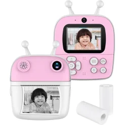 FOTOCAMERA A STAMPA ISTANTANEA PER BAMBINI DIGITALE 1080P DOPPIO OBIETTIVO CON CARTA