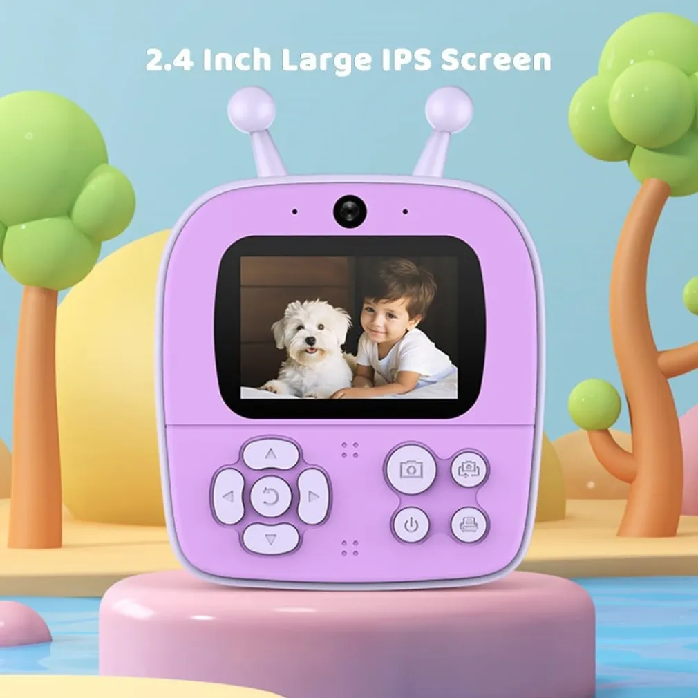 FOTOCAMERA A STAMPA ISTANTANEA PER BAMBINI DIGITALE 1080P DOPPIO OBIETTIVO CON CARTA