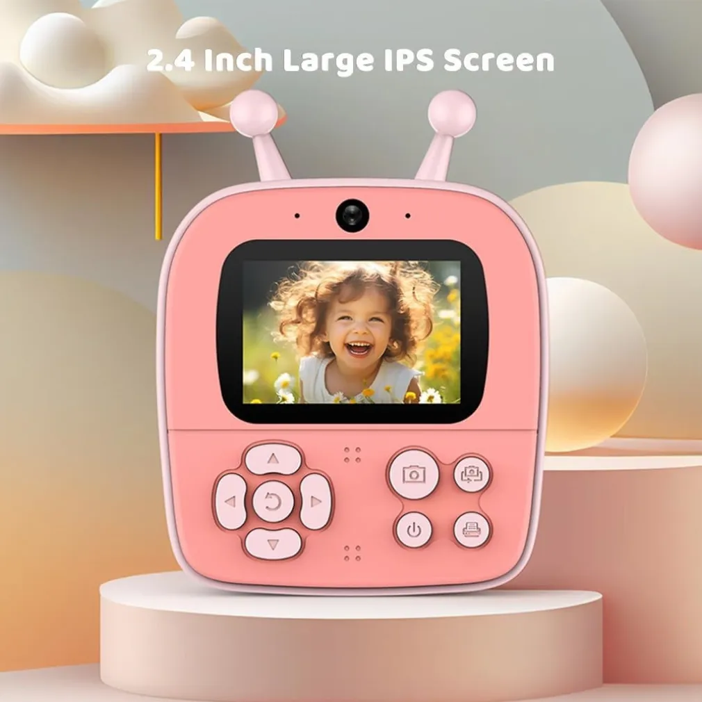 FOTOCAMERA A STAMPA ISTANTANEA PER BAMBINI DIGITALE 1080P DOPPIO OBIETTIVO CON CARTA