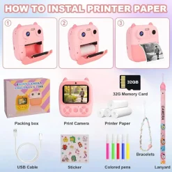 FOTOCAMERA ISTANTANEA BAMBINI DIGITALE HD 1080P 4 ROTOLI SCHEDA SD DOPPIA LENTE