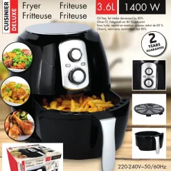 FRIGGITRICE AD ARIA CALDA SENZA OLIO AIRFRYER 3.6 LT FRIGGE CUOCE ARROSTO 1400W