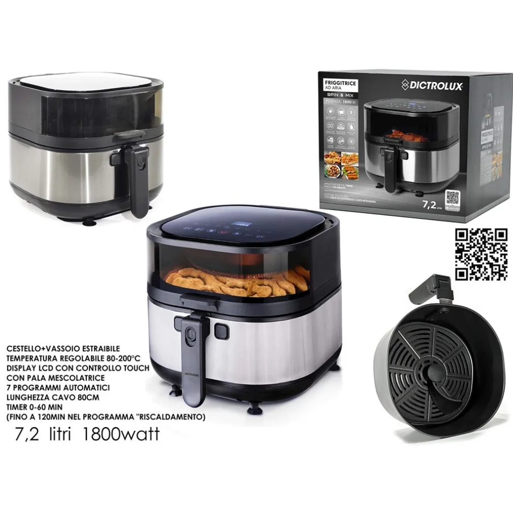 FRIGGITRICE AD ARIA 7,2LT 1800 WATT FORNO CON LUCE INTEGRATA DISPLAY LCD CON TASTI TOUCH