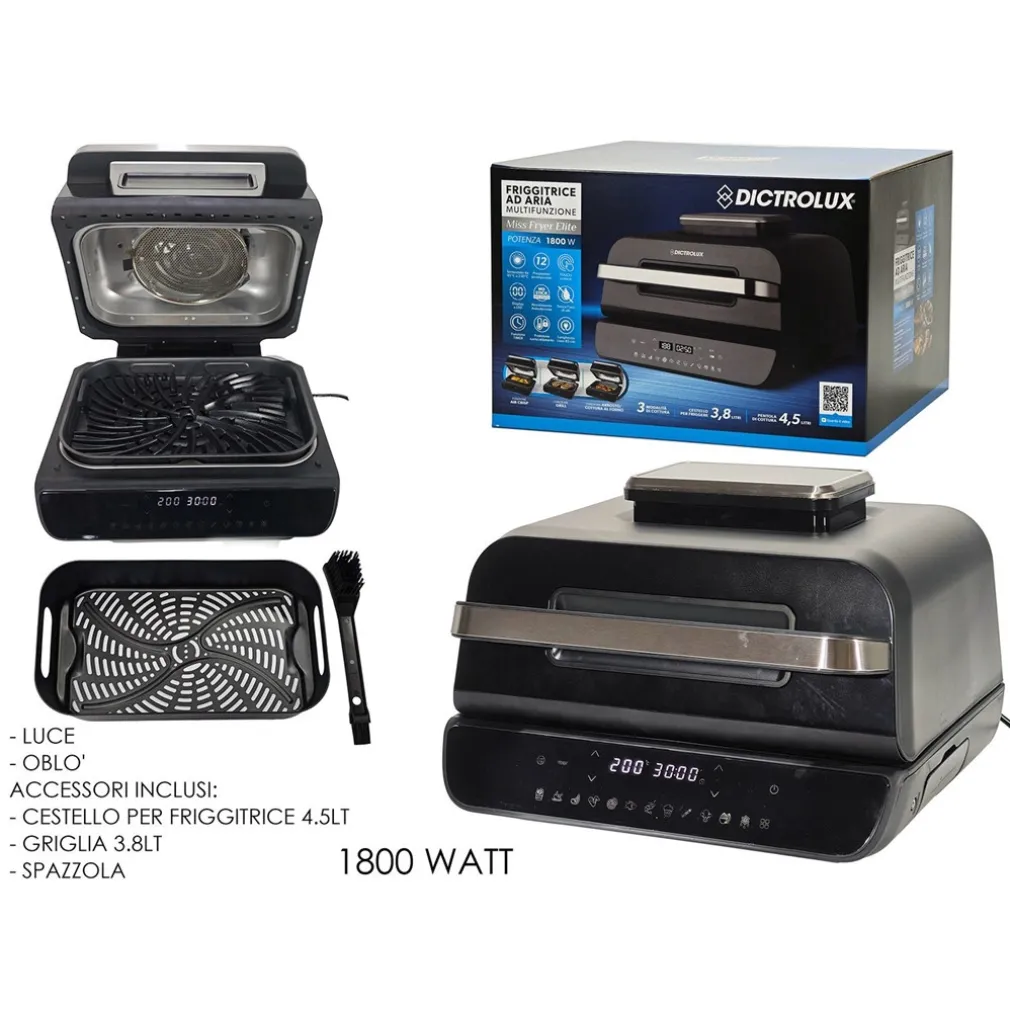 FRIGGITRICE AD ARIA MULTIFUNZIONE CON GRILL 3.8LT 1800W CESTELLO 4.5LT CON LUCE OBLÒ