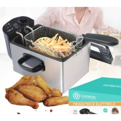 FRIGGITRICE ELETTRICA PORTATILE POFESSIONALE 2000 W CESTO ACCIAIO INOX TX-8254