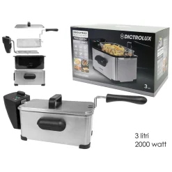 FRIGGITRICE ELETTRICA PROFESSIONALE IN ACCIAIO INOX CESTO 3LT 2000W CON MANIGLIA COPERCHIO