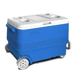 FRIGO PASSIVO BOX REFRIGERATO CON RUOTE VASSOIO PORTABICCHIERI COPERCHIO 45LT BLU 286505