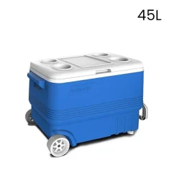 FRIGO PASSIVO BOX REFRIGERATO CON RUOTE VASSOIO PORTABICCHIERI COPERCHIO 45LT BLU 286505