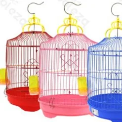 GABBIA CILINDRO COMPLETA DI ACCESSORI PER CANARINI UCCELLI PAPPAGALLI ROTONDA
