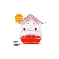 GABBIA TETTO CON ACCESSORI PER UCCELLI CANARINI PAPPAGALLI IN METALLO 29X21X38CM