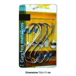 GANCI GANCIO A FORMA DI S IN ACCIAIO SET DA 3 PEZZI 7,5 X 11 CM APPENDINO