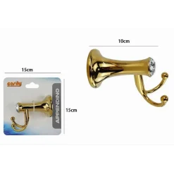 GANCIO ACCAPPATOI ASCIUGAMANI MURO ORO APPENDINO 2 POSTI CRISTALLO ACRILICO 59423