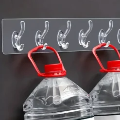GANCIO APPENDIABITI DA PARETE A 6 FILE ADESIVI TRASPARENTI APPENDERE ACCESSORI