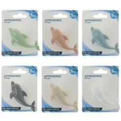 GANCIO APPENDINO ADESIVO APPENDIABITI PARETE CUCINA BAGNO FORMA DELFINO COLORATO 10806