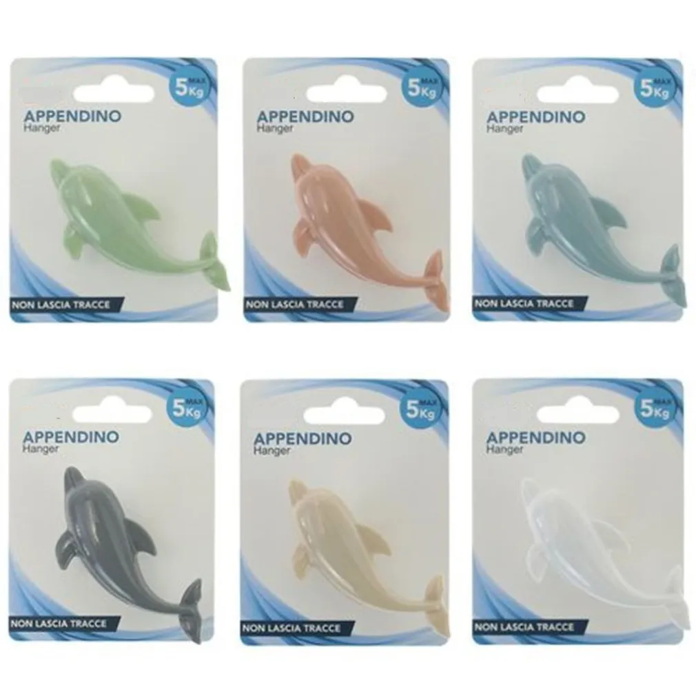 GANCIO APPENDINO ADESIVO APPENDIABITI PARETE CUCINA BAGNO FORMA DELFINO COLORATO 10806