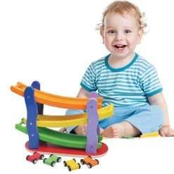 GARAGE 3 LIVELLI SCIVOLO PARCHEGGIO PISTA MACCHININE GIOCATTOLO IN LEGNO BAMBINI