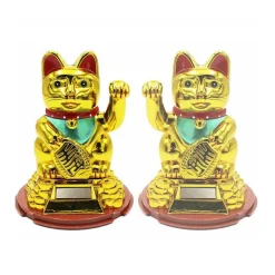 GATTO DELLA FORTUNA GIAPPONESE ORO MANEKI NEKO BRACCIO MOBILE SOLARE CINESE