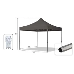 GAZEBO PIEGHEVOLE GIARDINO 3X3X3MT TENDA TELO GRIGIO PADIGLIONE MERCATI SAGRE 222714