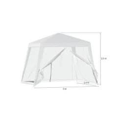 GAZEBO TENDA DA GIARDINO RESISTENTE REMOVIBILE 2.5X2.4X3MT BIANCO CON ZANZARIERA 222708