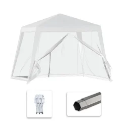 GAZEBO TENDA DA GIARDINO RESISTENTE REMOVIBILE 2.5X2.4X3MT BIANCO CON ZANZARIERA 222708