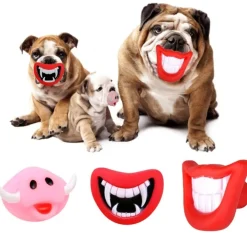 GIOCO DA MORDERE PER CANI SMILE CON SUONO IN GOMMA NATURALE DENTIERA PER CANI
