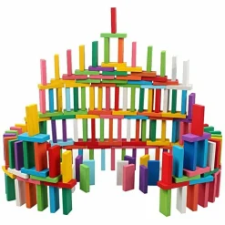 GIOCO DOMINO MATTONCINI LEGNO COLORATI 54 PEZZI COSTRUZIONI EDUCATIVO