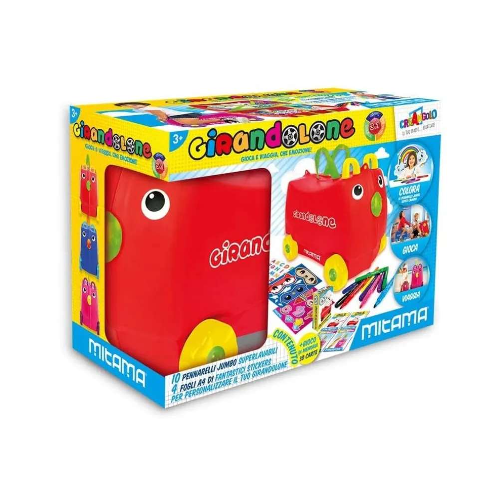 GIOCO GIRANDOLONE VALIGIA CON PENNARELLI STICKERS GIOCO MEMO CARTE MITAMA ROSA