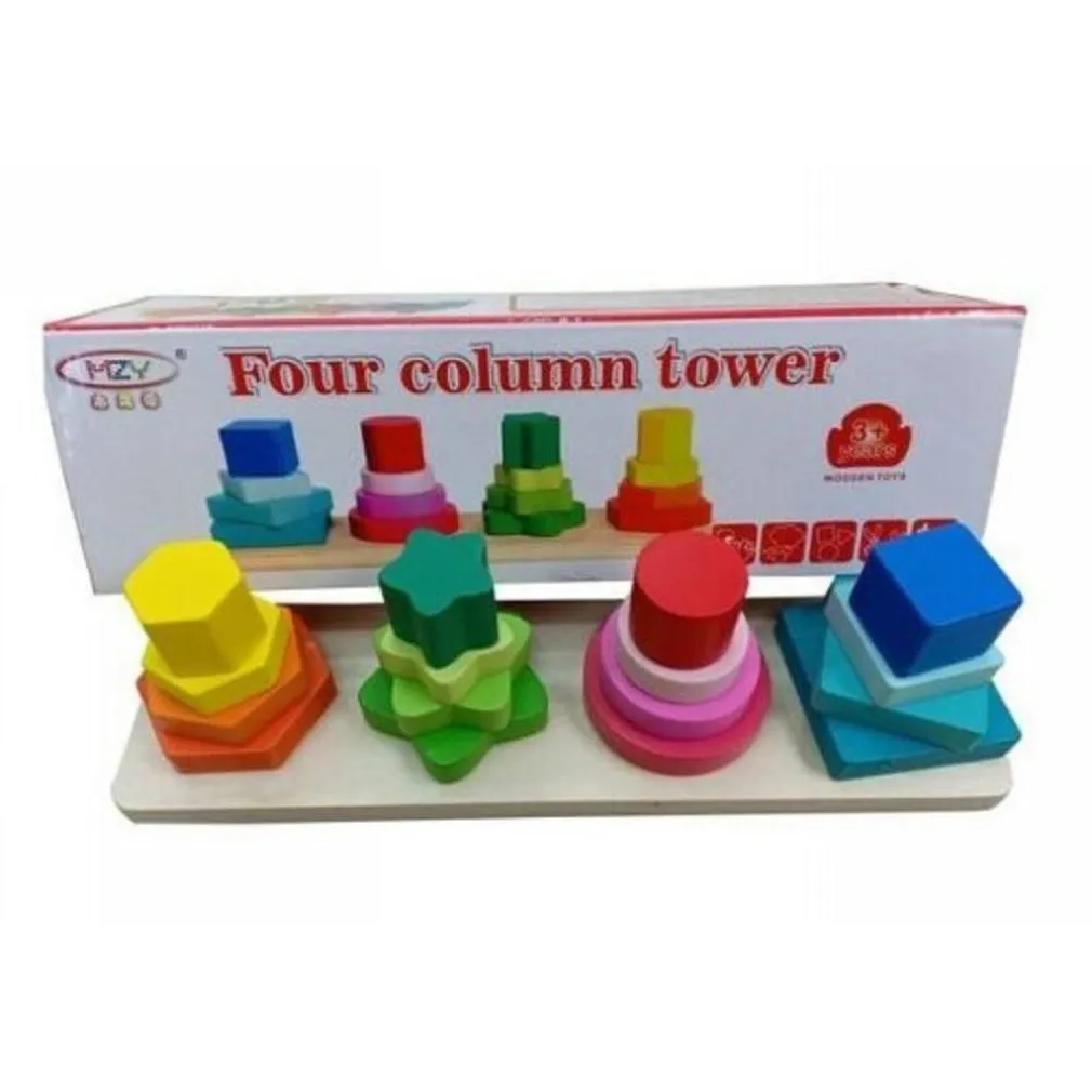 GIOCO LEGNO 4 COLONNE 16PZ BAMBINO ATTIVITà DIDATTICA EDUCATIVO FORME PUZZLE