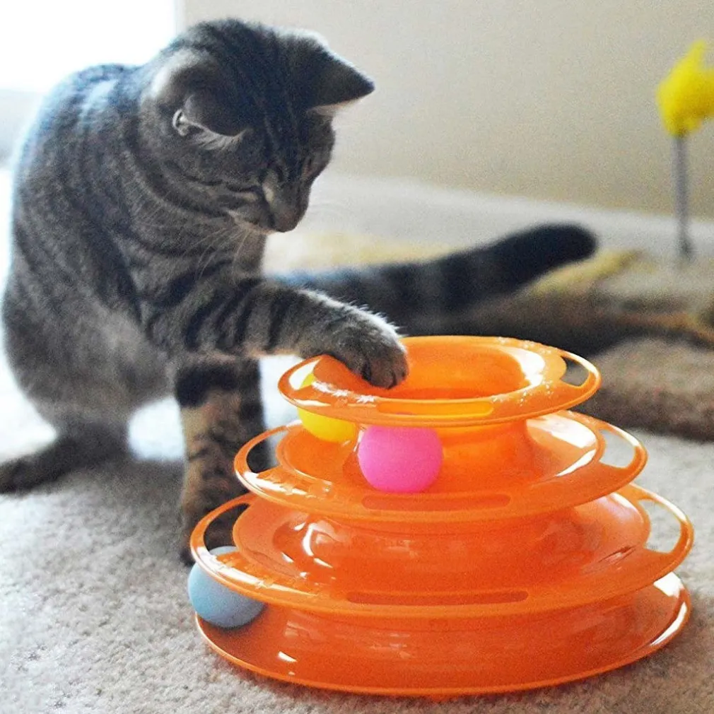 GIOCO PER GATTI INTERATTIVO TORRE CIRCOLARE CON SFERE PALLINE ROTANTI GATTO