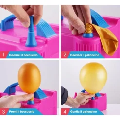 GONFIATORE ELETTRICO GONFIA PALLONCINI POMPA 600 W 4 BECCUCCI PER PARTY FESTE