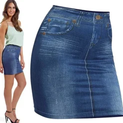 GONNA ELASTICIZZATA SLIM SKIRT EFFETTO JEANS MODELLANTE DIMAGRANTE TAG. UNICA