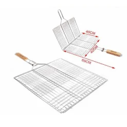 GRATICOLA A RETE GRIGLIA DOPPIA PER BARBECUE 69X40X40 CM MANICO IN LEGNO 2406340