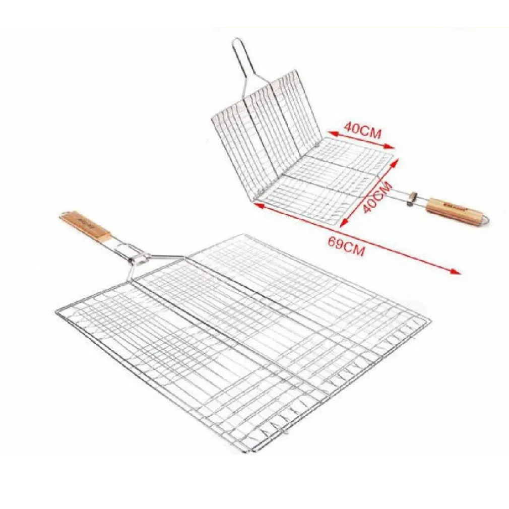 GRATICOLA A RETE GRIGLIA DOPPIA PER BARBECUE 69X40X40 CM MANICO IN LEGNO 2406340