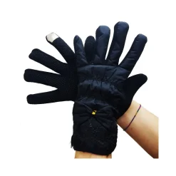 GUANTI DA NEVE NERO DONNA FIOCCO TOUCH IMPERMEABILI FODERA PILE