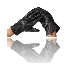 GUANTI PELLE NERO UOMO GUANTO UNIVERSALI GLOVES INVERNALE FODERA PILE