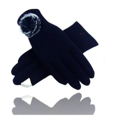 GUANTI TESSUTO BLU COTONE PON PON GUANTO TAGLIA 8 GLOVES FODERA PILE