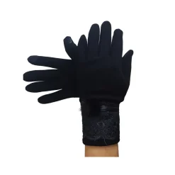 GUANTI TESSUTO COTONE DONNA NERO PON PON PIZZO TAGLIA 8 1/2 GLOVES FODERA PILE