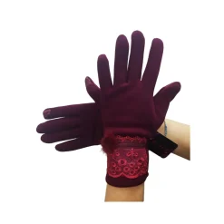 GUANTI TESSUTO COTONE DONNA BORDEAUX PON PON PIZZO TAGLIA 8 1/2 GLOVES FODERA