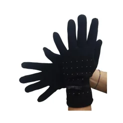 GUANTI TESSUTO COTONE DONNA NERO FIOCCO GLITTER TAGLIA 8 GLOVES FODERA