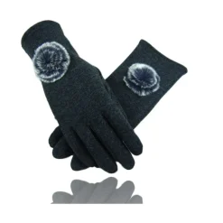 GUANTI TESSUTO GRIGIO SCURO COTONE PON PON GUANTO TAGLIA 8 GLOVES FODERA PILE