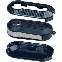 GUSCIO CHIAVE IN CARBONIO CON PAD 3 TASTI COVER CON PORTACHIAVI PER FIAT LANCIA