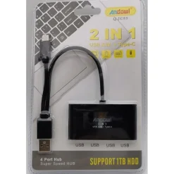 HUB 2 IN 1 USB A/M + TYPE-C CON 4 PORTE USB TRASMISSIONE SUPER VELOCE PC Q-JC89