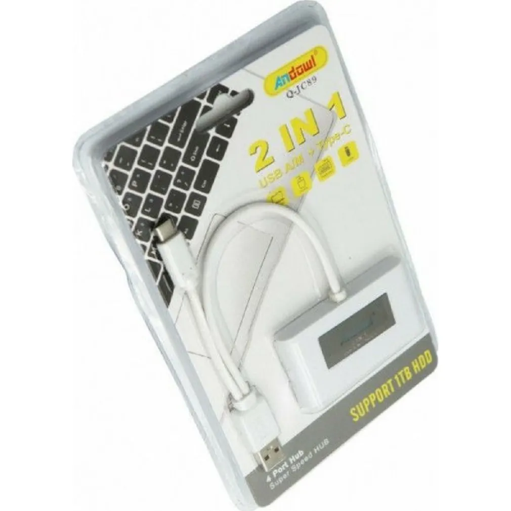 HUB 2 IN 1 USB A/M + TYPE-C CON 4 PORTE USB TRASMISSIONE SUPER VELOCE PC Q-JC89