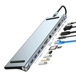 HUB 11 IN 1 USB TYPE C ADATTATORE CON HDMI 4K VGA ETHERNET LAN SD AUDIO PD HU990