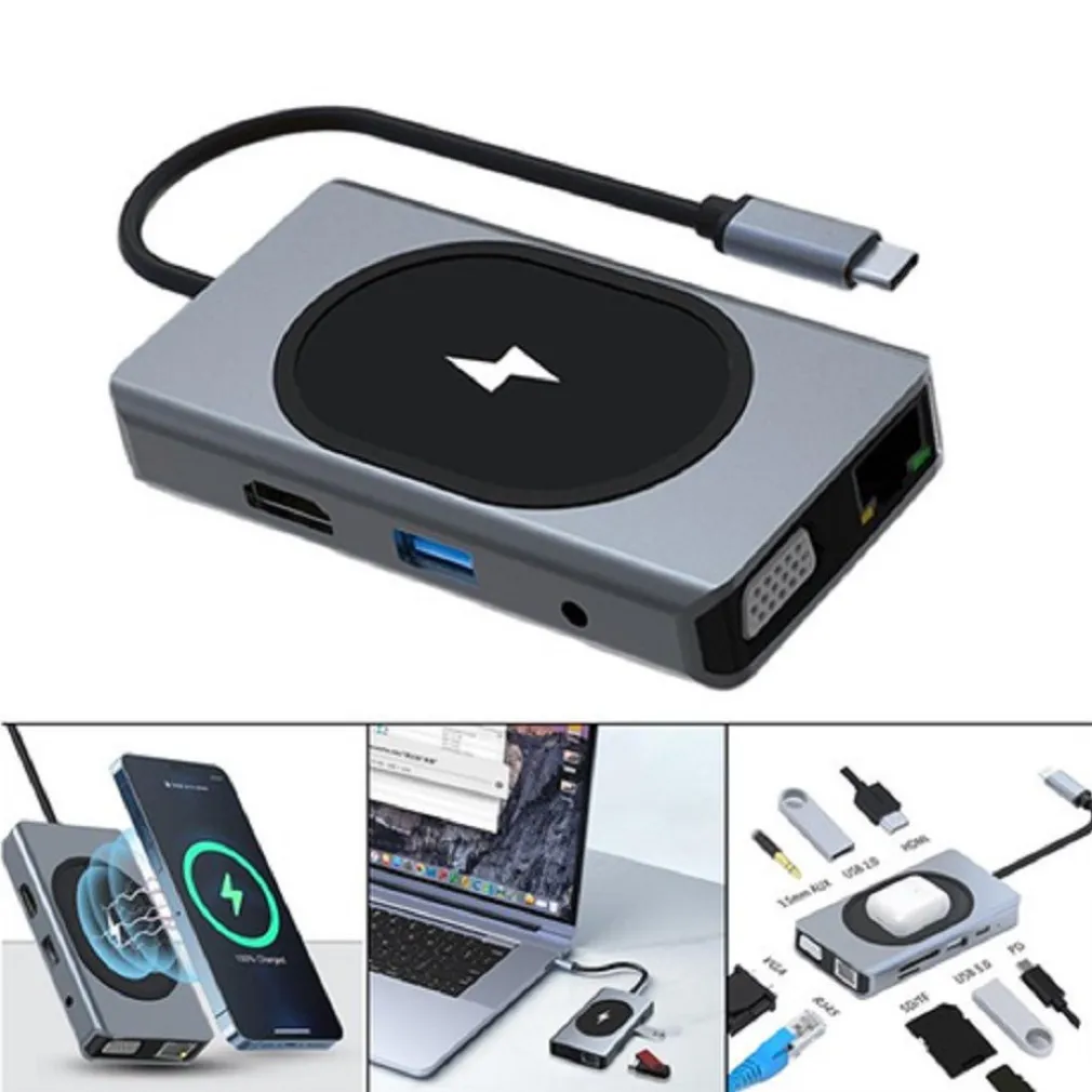 HUB DOCKING STATION USB-C CON RICARICA WIRELESS Q-HU666 ADATTATORE MULTIFUNZIONE