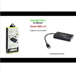 HUB PORTA TYPE-C 4 PORTE USB SPLITTER ADATTATORE PC LAPTOP 10 CM MAXTECH HUB3-4C